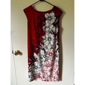 Cato Womens Red Floral Graphic Print Sleeveless Sheath Dress Large